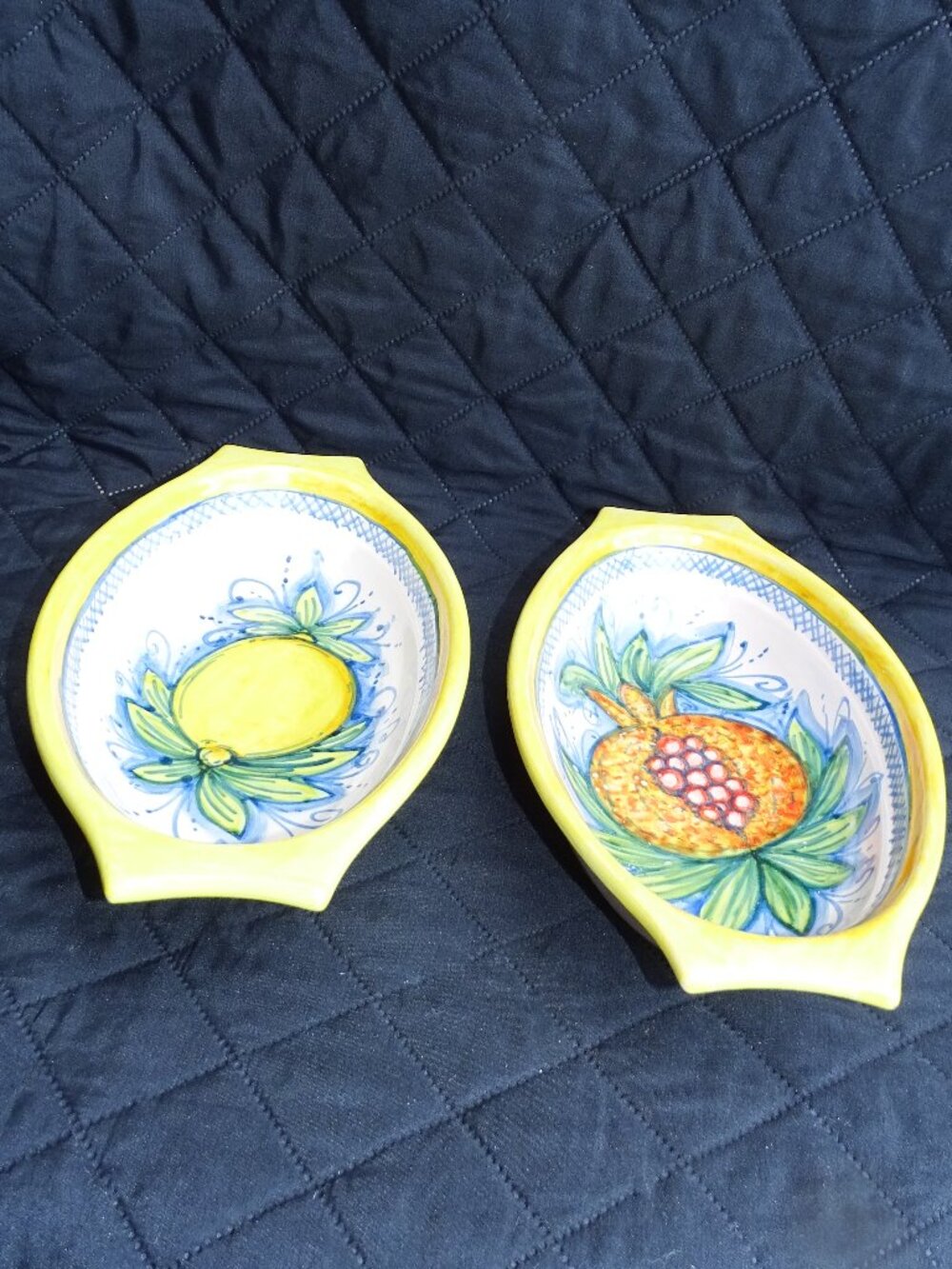 Two Hand Painted Ceramic Oval Serving Bowls Signed